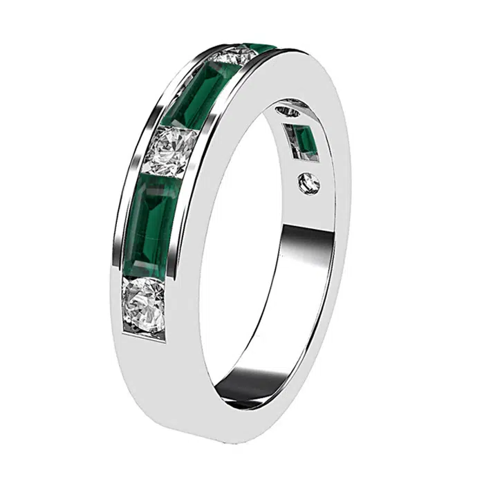 emerald and round diamond half eternity ring3