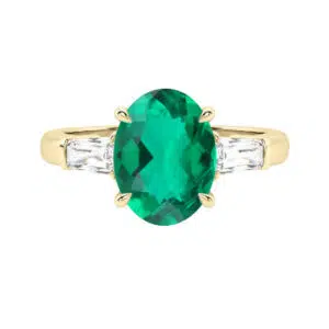 oval emerald threeston engagement ring