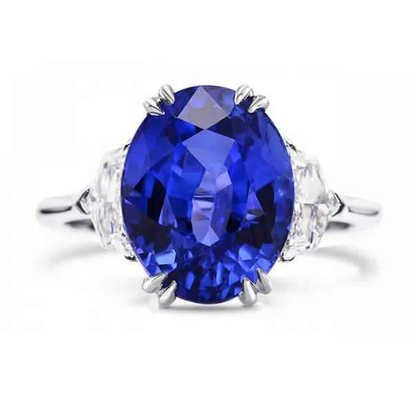 5 Ct Ceylon Sapphire Ring with Trilliant Diamonds | Sydney CBD