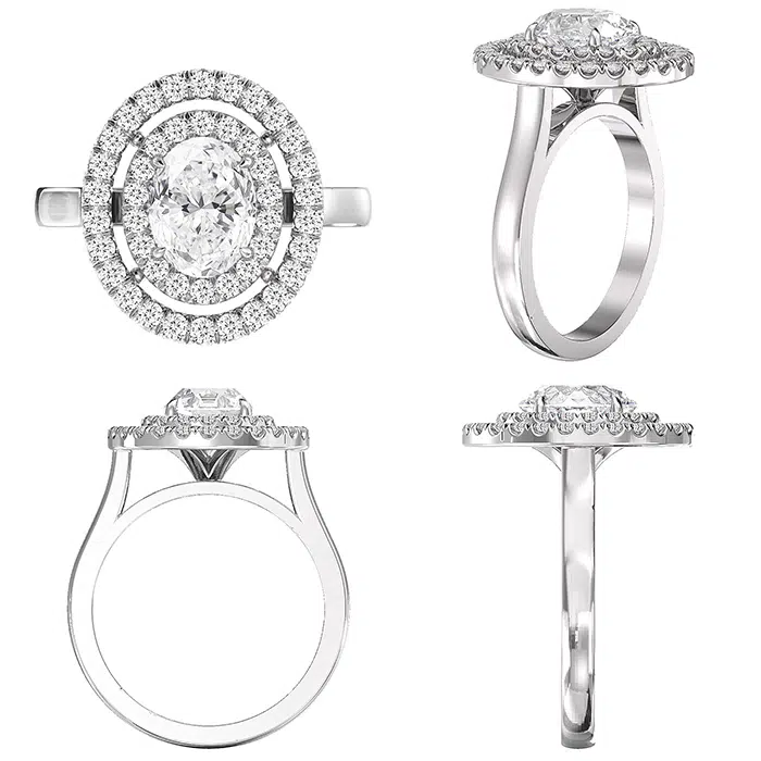 double halo oval diamond ring