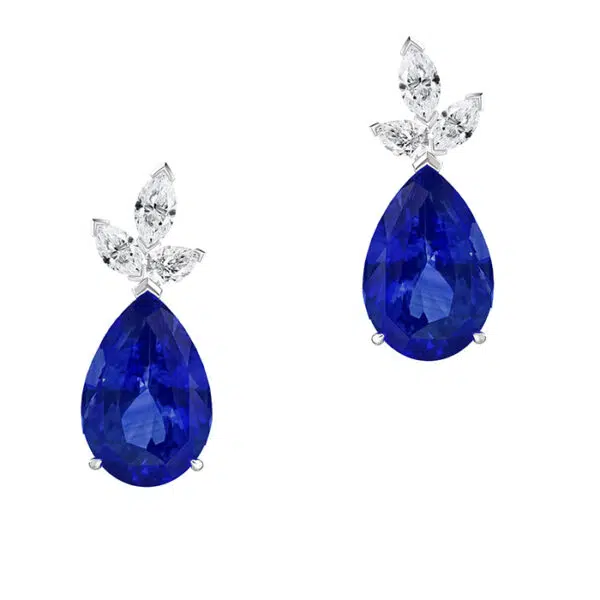 pear shape sapphire and marquise diamond earrings