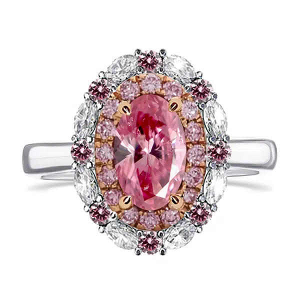 pink diamond double halo ring