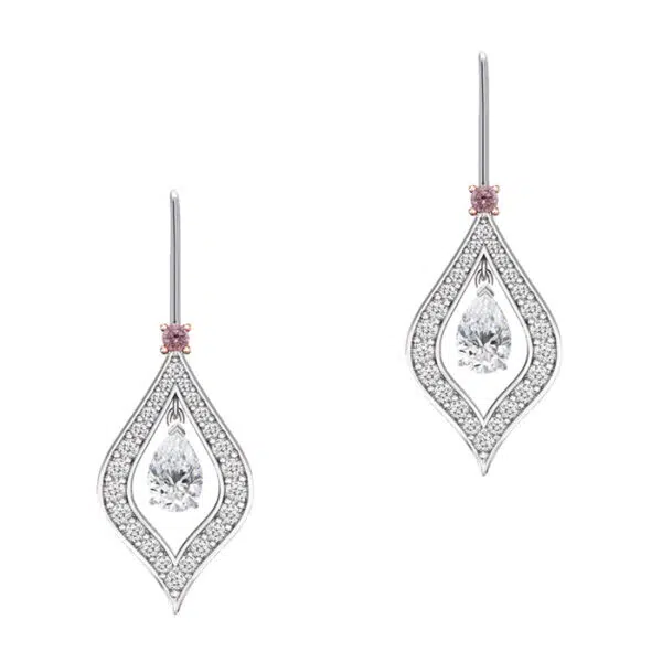 teardrop pink diamond earrings with halo