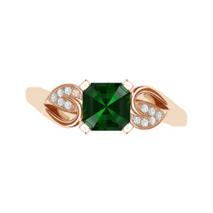 Asscher Cut Emerald With Diamond Leaves