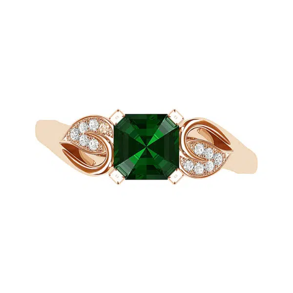 Asscher Cut Emerald With Diamond Leaves