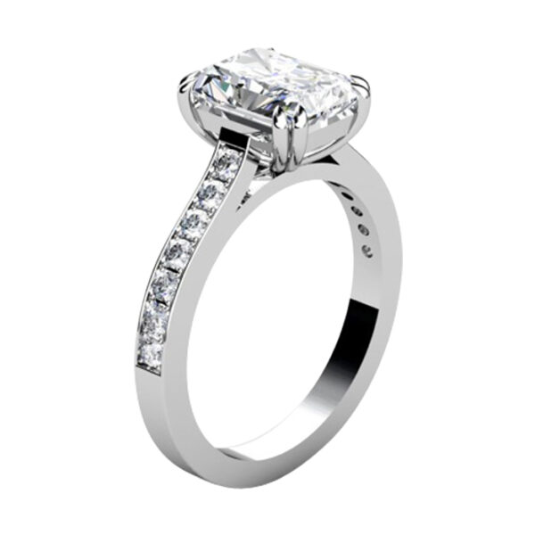 Double Prong Emerald Cut Ring with Channel Set Band 2