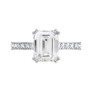 Double Prong Emerald Cut Ring with Channel Set Band copy