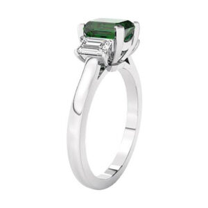 Emerald Cut Three Stone Emerald and Diamond Ring 2