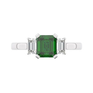 Emerald Cut Three Stone Emerald and Diamond Ring