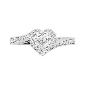 Heart Shaped Halo Ring With Twisted Diamond Band