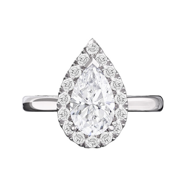 Pear Shape Diamond Ring with Oversized Halo