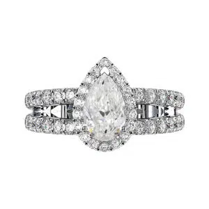 Pear Shaped Cut Down Halo Ring with Split Shank copy