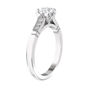 Petal Set Round Diamond Ring with Milgrain Detail 2