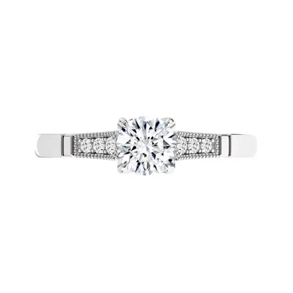 Petal Set Round Diamond Ring with Milgrain Detail