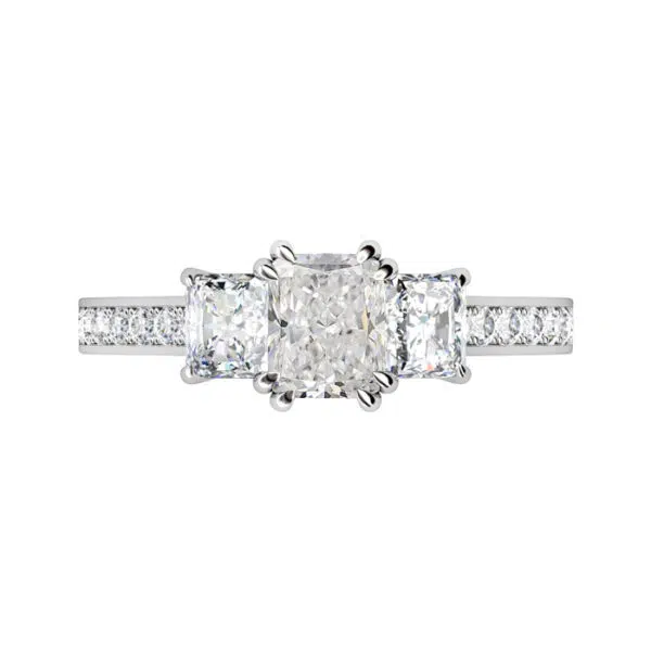 Trilogy Radiant Cut Diamond Ring with Side Diamonds copy