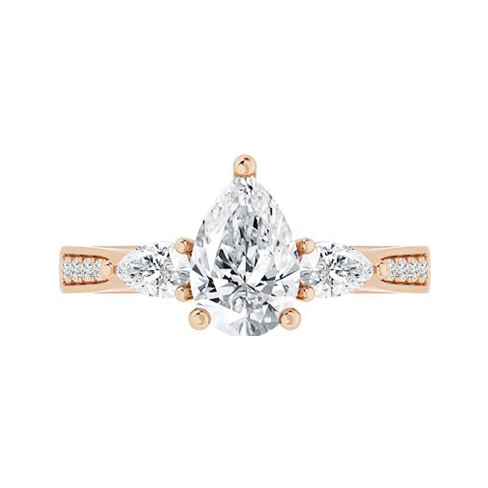 Pear Shape Three Stone Engagement Ring | Side Diamonds