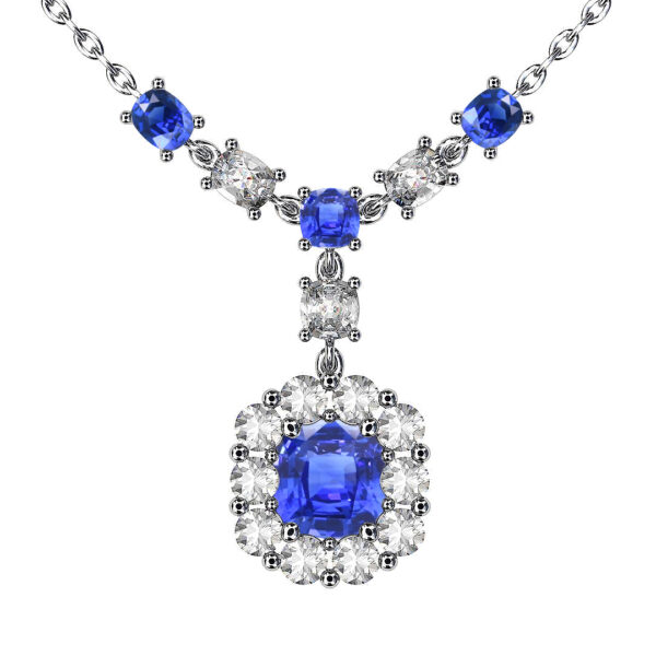 Blue Sapphire and Diamond Tiered Necklace