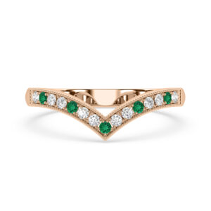 Emerald and Diamond V Shape Wedding Ring in Rose Gold 2