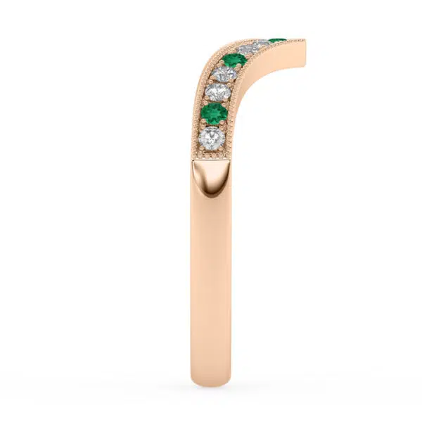 Emerald and Diamond V Shape Wedding Ring in Rose Gold 3