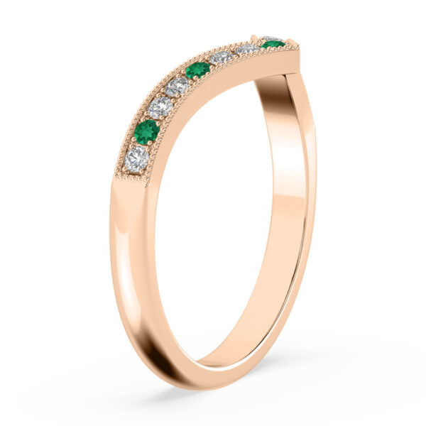 Emerald and Diamond V Shape Wedding Ring in Rose Gold 4