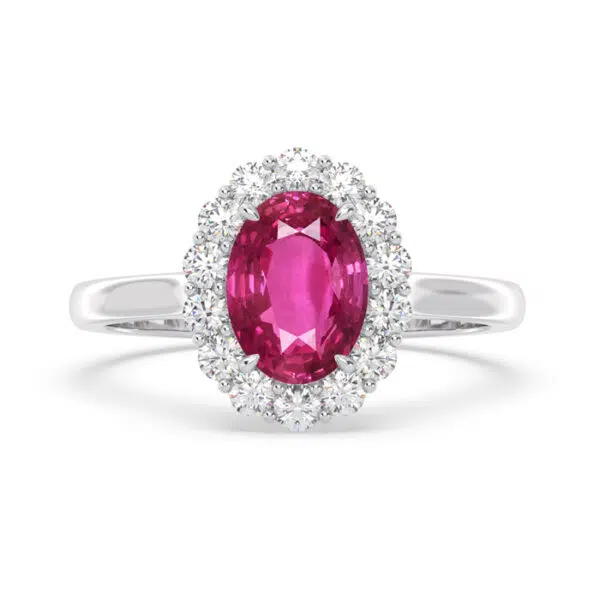 Magenta Pink Sapphire Halo Ring