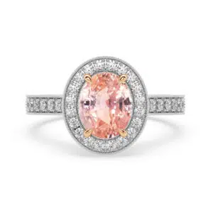 Oval Padparadscha Sapphire Halo Ring