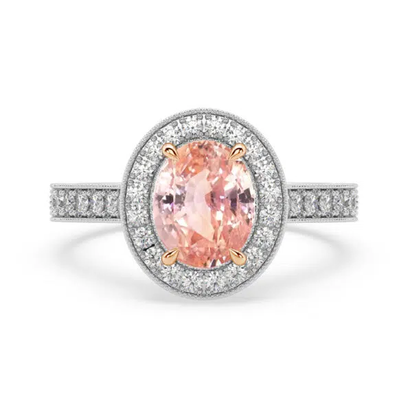 Oval Padparadscha Sapphire Halo Ring