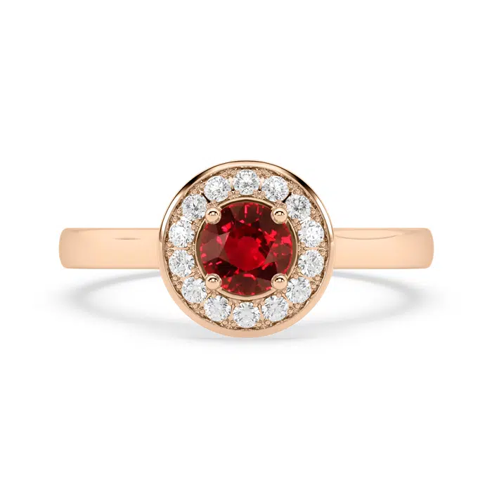 Ruby halo ring in rose gold