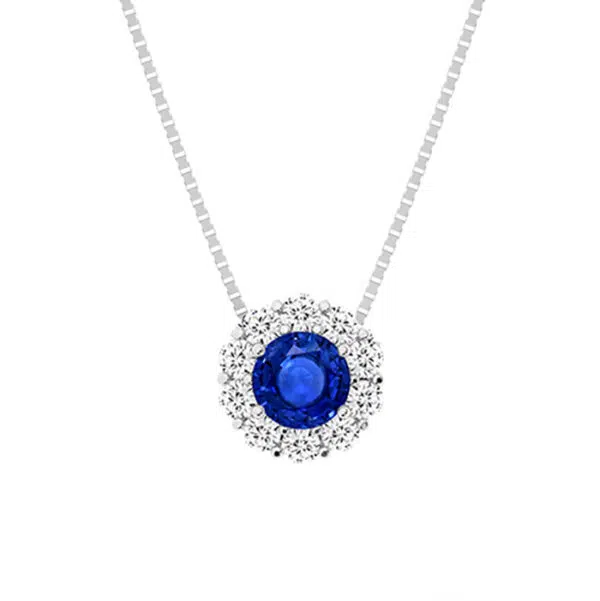 classic sapphire halo pendant necklaceshorter