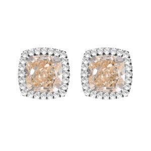 cushion champagne halo earrings front