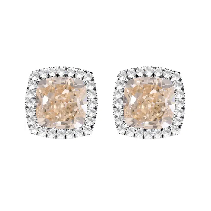 cushion champagne halo earrings front