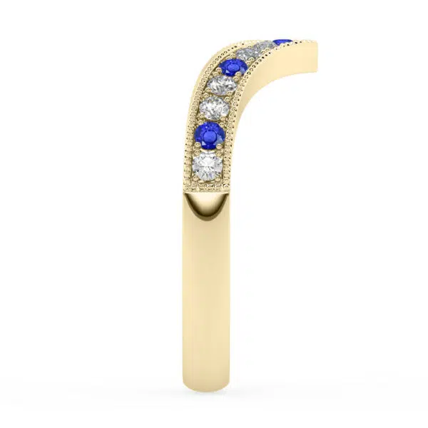 fitted diamond and sapphire wedding band yellow gold 2