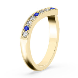 fitted diamond and sapphire wedding band yellow gold 3