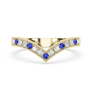 fitted diamond and sapphire wedding band yellow gold