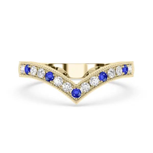 fitted diamond and sapphire wedding band yellow gold