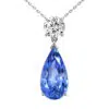 light blue sapphire pear shaped necklace with round diamond