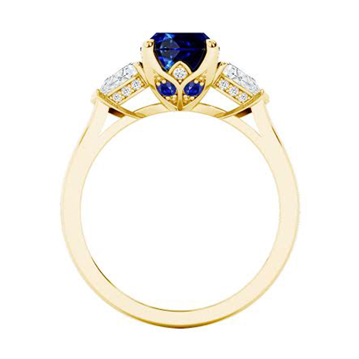 Three Stone Oval Blue Sapphire Ring with Hidden Halo | Sydney