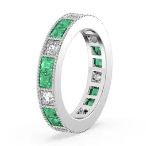 carre cut vintage emerald and diamond eternity ring 3