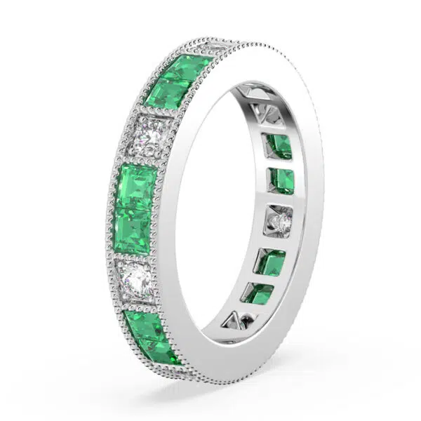 carre cut vintage emerald and diamond eternity ring 3