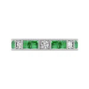 carre cut vintage emerald and diamond eternity ring