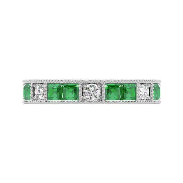 carre cut vintage emerald and diamond eternity ring