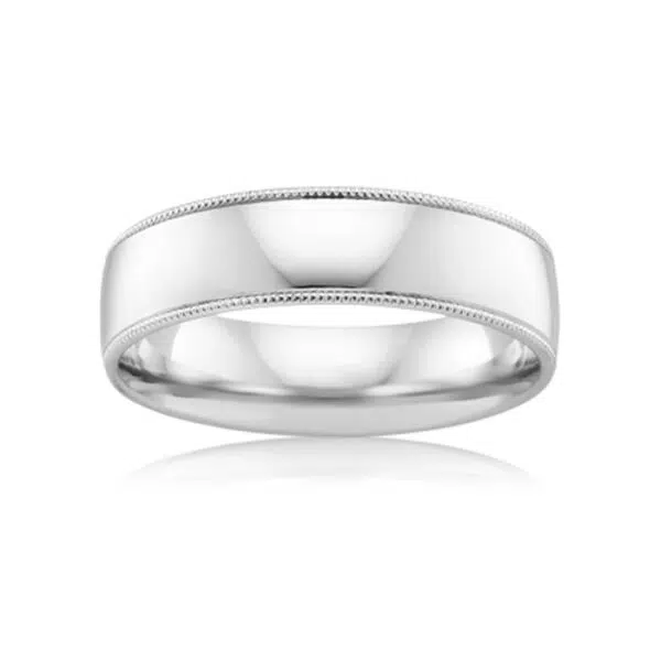 Plain white gold wedding band with rope edge detail