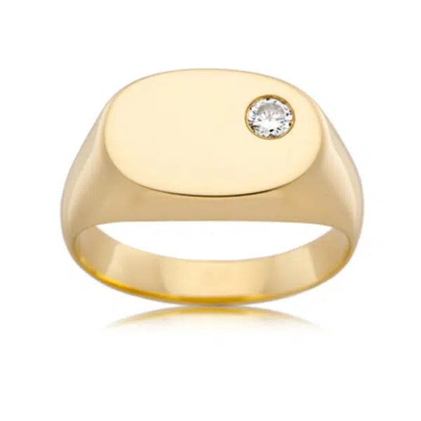 mens signet ring with single natural diamond