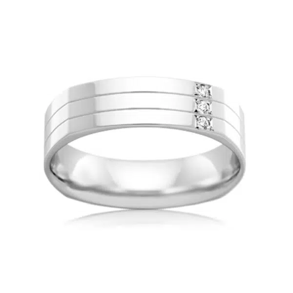 platinumm mens wedding ring with three round diamonds