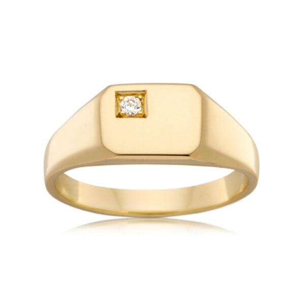 squared mens signet with diamond