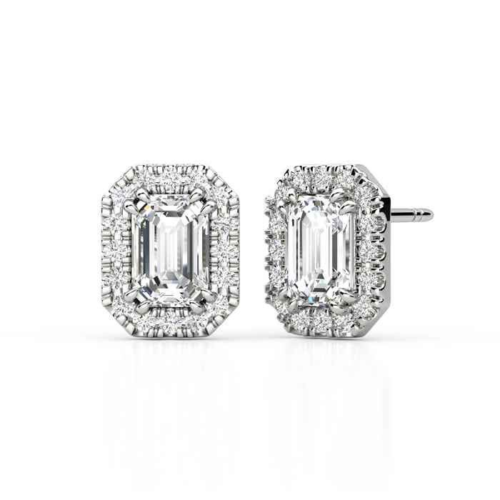 Emerald Cut Halo Earrings