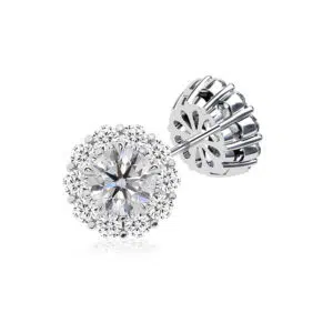 Modern Diamond Halo Earrings 50pt 5mm side view