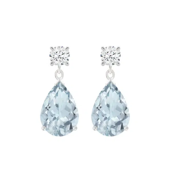 diamond and pear shaped light aquamarine drop earrings