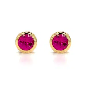 ruby bezel set stud earrings yellow gold