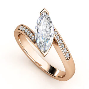 Marquise diamond angle set engagement ring with diamond band 2